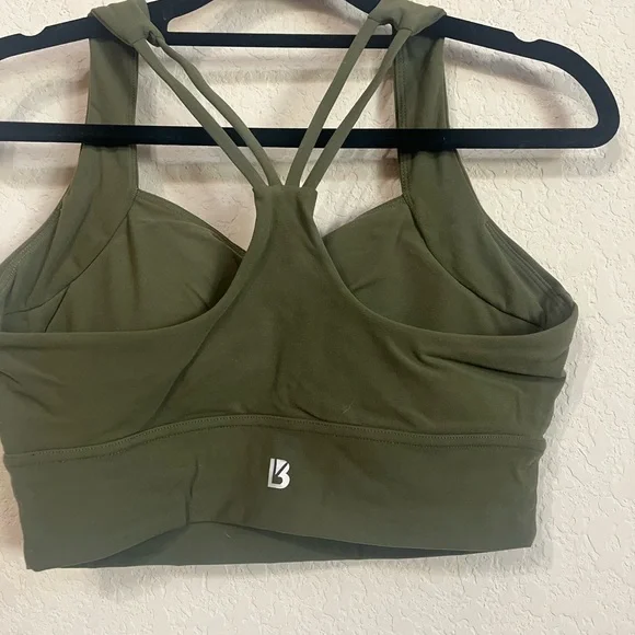 EUC Bloom Sports Bra Buffbunny Grounded Down Olive Color Ruched Front - Picture 4 of 5